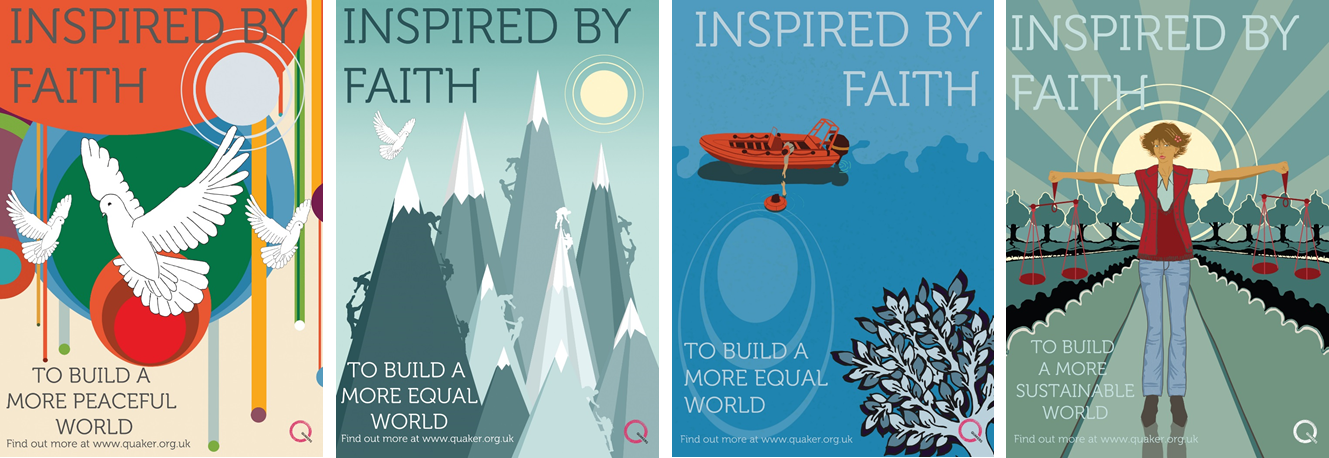 Quaker Week posters 2016: inspired by faith to build a more peaceful, sustainable, equal world.