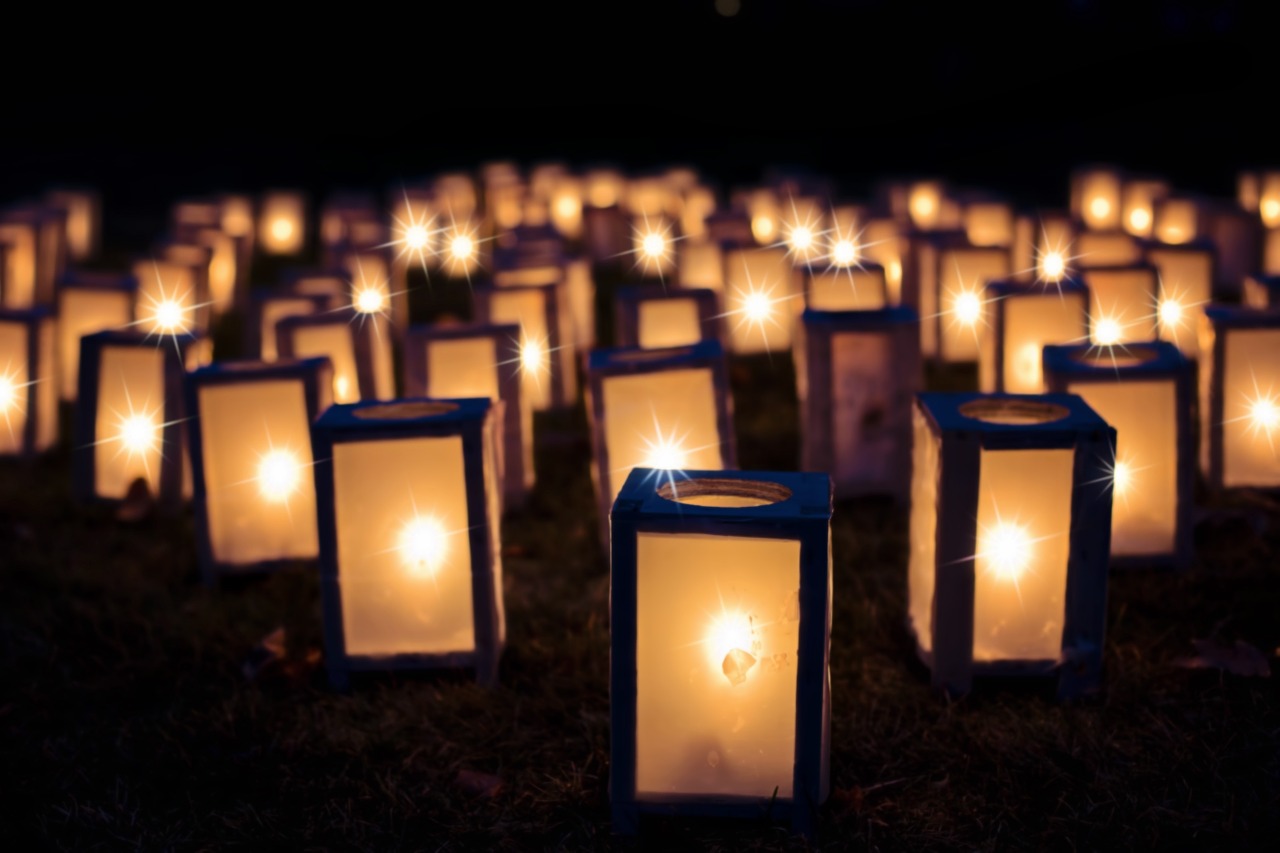 Candles in lanterns at night