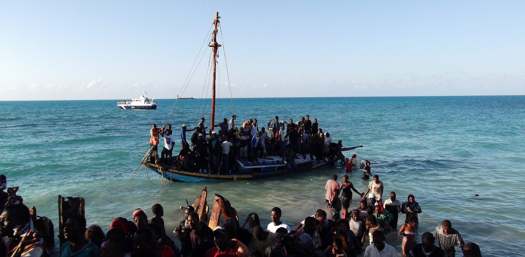 Refugees on a boat at sea