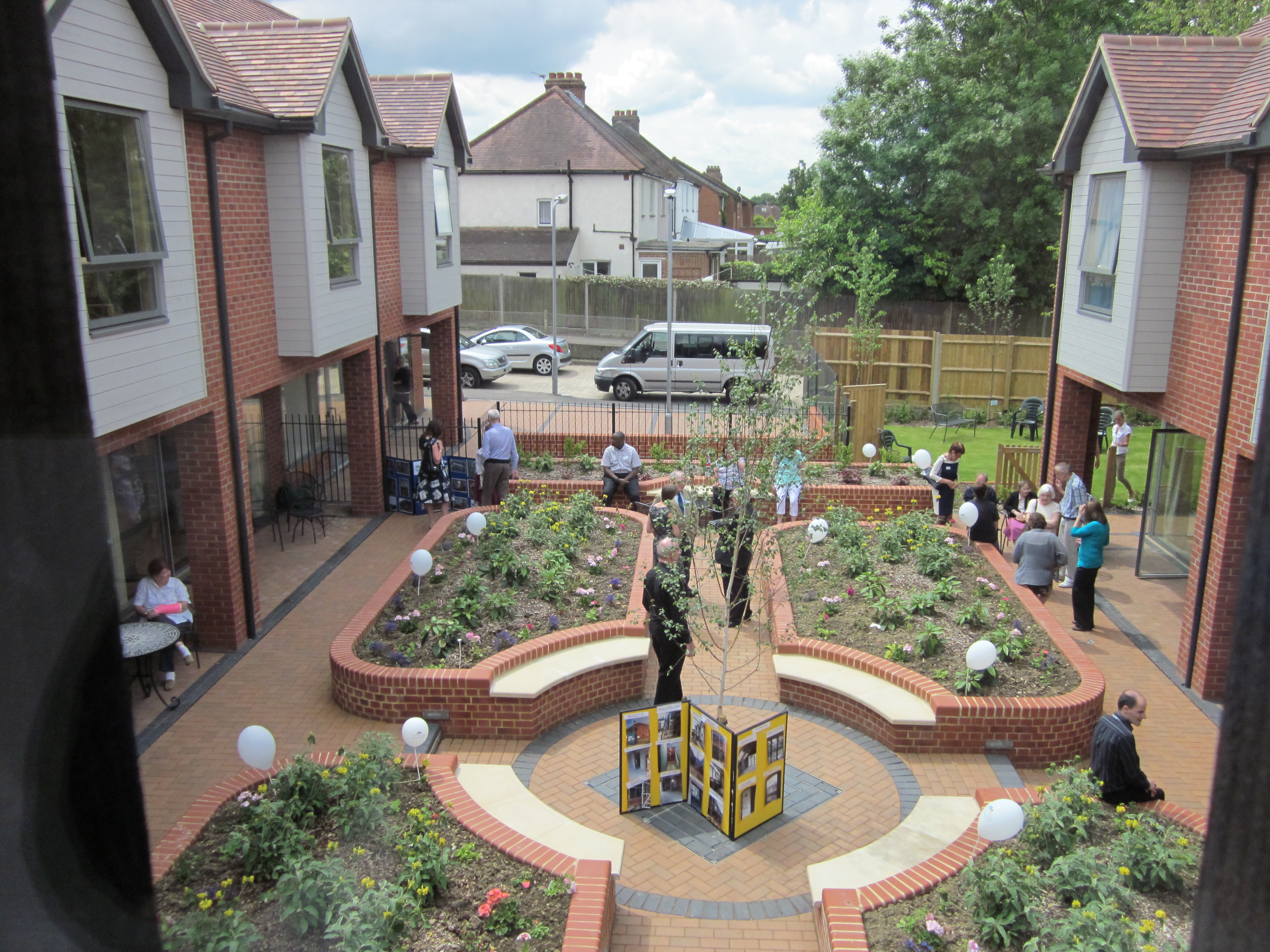 A new housing development built around a garden