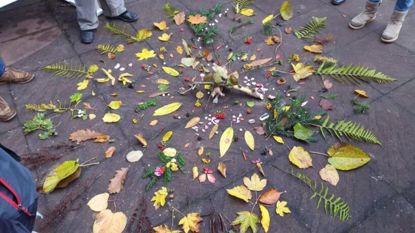 A mandala of leaves at German Yearly Meeting. Image: Paul Parker