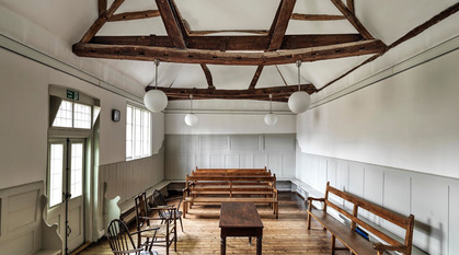 The interior of a Quaker meeting house