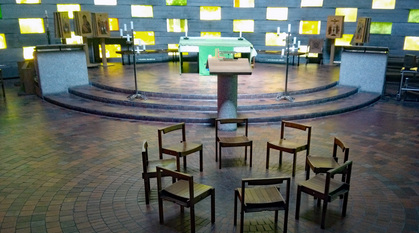 Worship space with chairs and chapel