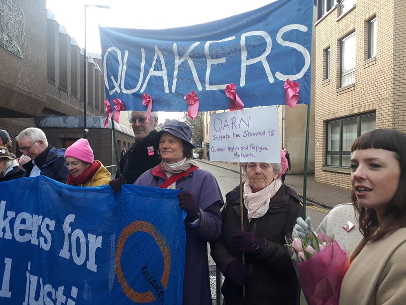 stansted supporters outside court and banners