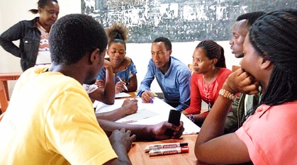 A group of young people discussing an issue