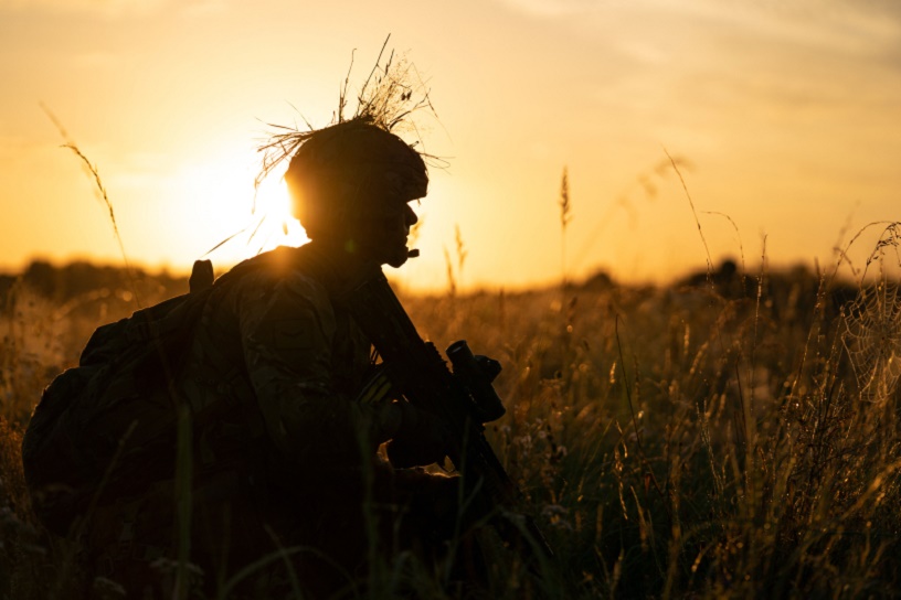setting sun shines on helmet