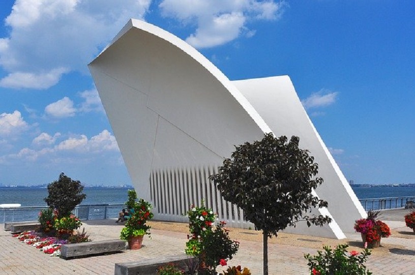 Memorial shaped like white dove's wings