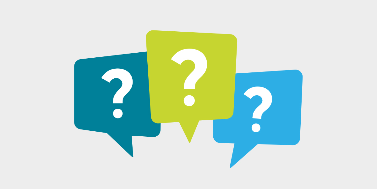 Three question marks in teal, peridot, and sky blue boxes