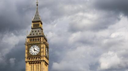 Elizabeth Tower, commonly known as Big Ben, against a cloudy grey sky