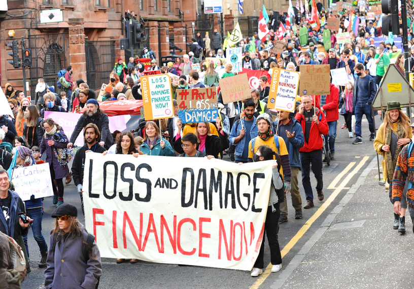 Marching people with banners