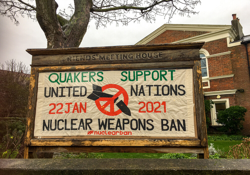 Banner outside Quaker meeting house