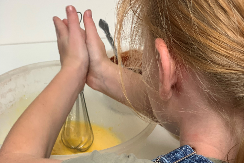 Close up of whisking brownie mix