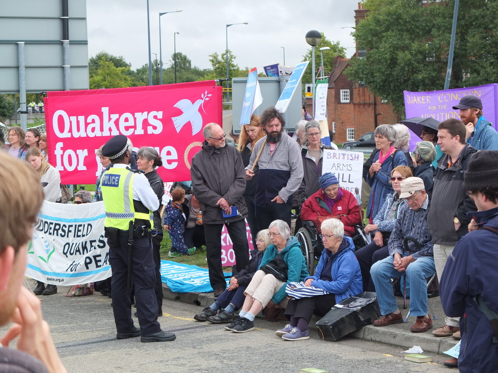 A no Faith in War Day gathering at a previous DSEI arms fair