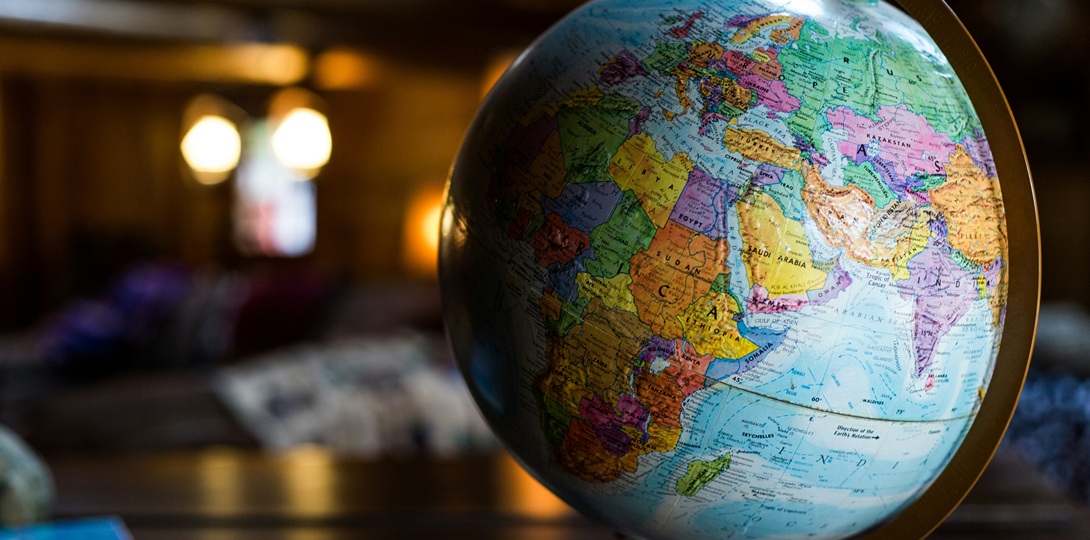 A picture of a globe showing East Africa, The Middle East and Asia.