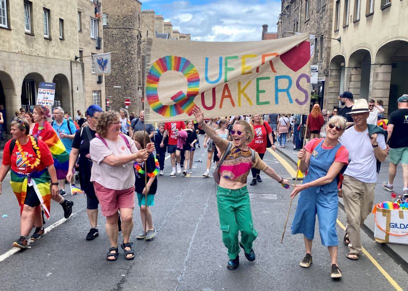 People and banners