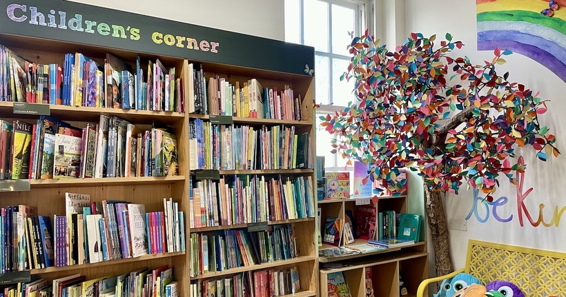 The children's corner in the Quaker Bookshop contains a wide range of books for children. 