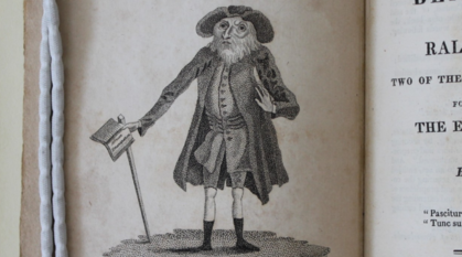 an engraving in a book showing Benjamin Lay