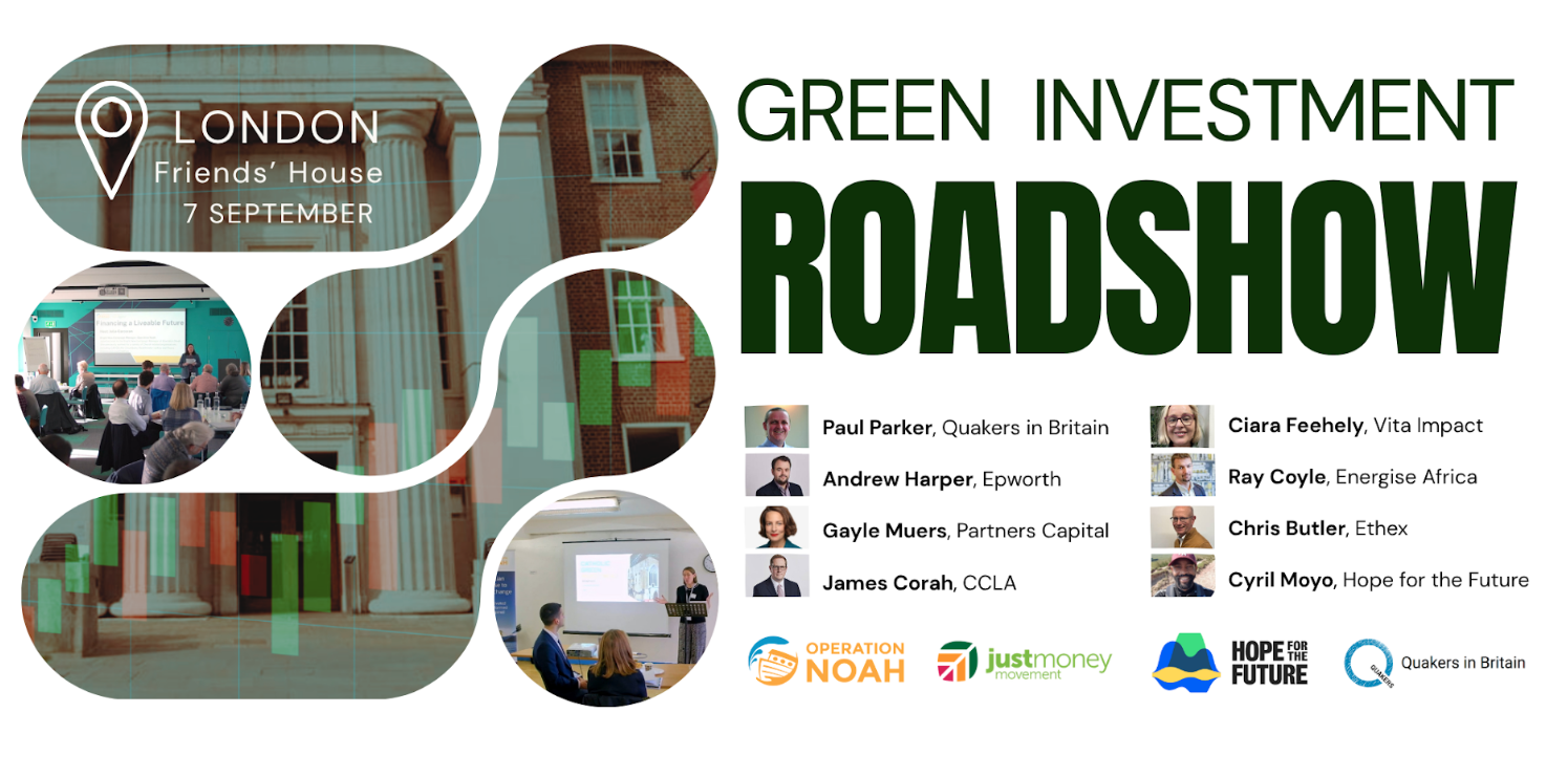 Green Investment Roadshow flyer with list of speakers