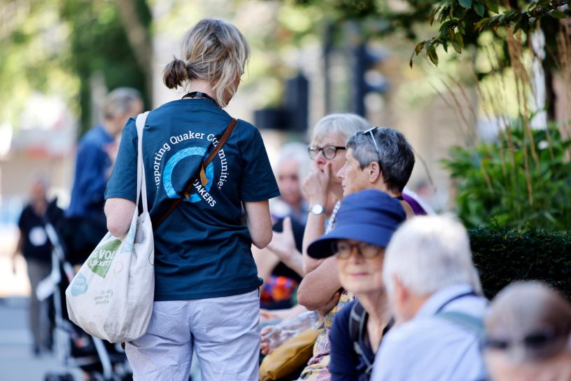 Woman in Quaker T-shirt